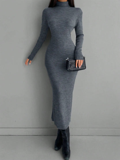 Solid Knit Turtleneck Dress