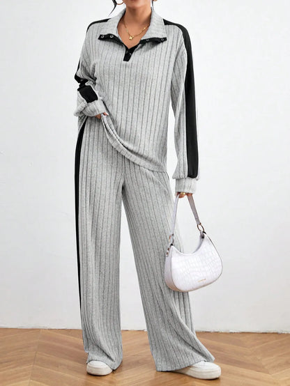 Casual Long Sleeve Top And Pants Set