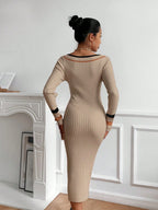 Contrasting Stripe Slim Fit Knit Sweater Dress