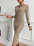 Contrasting Stripe Slim Fit Knit Sweater Dress