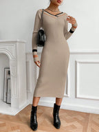 Contrasting Stripe Slim Fit Knit Sweater Dress
