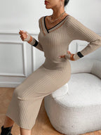Contrasting Stripe Slim Fit Knit Sweater Dress
