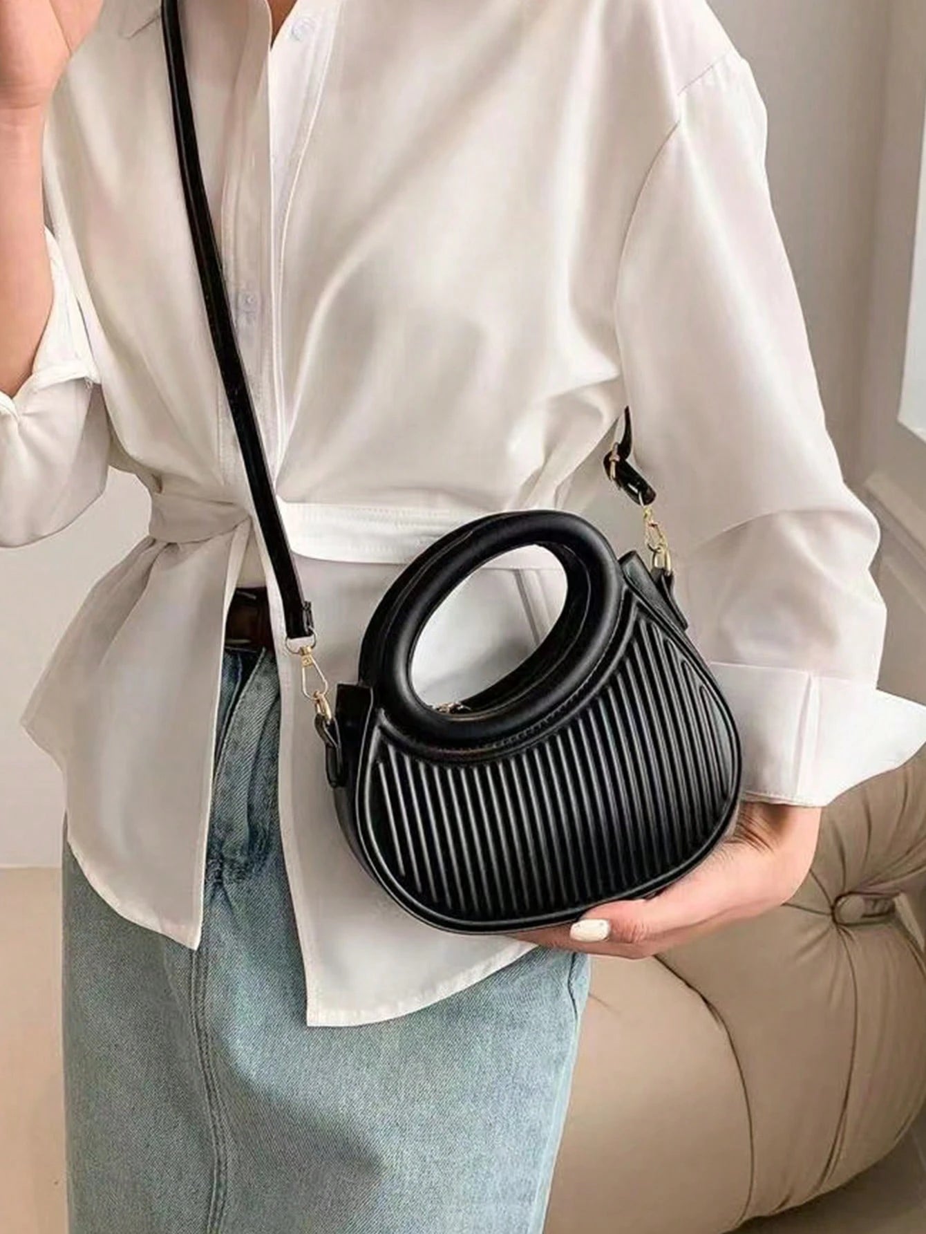 Striped Embossed Handbag