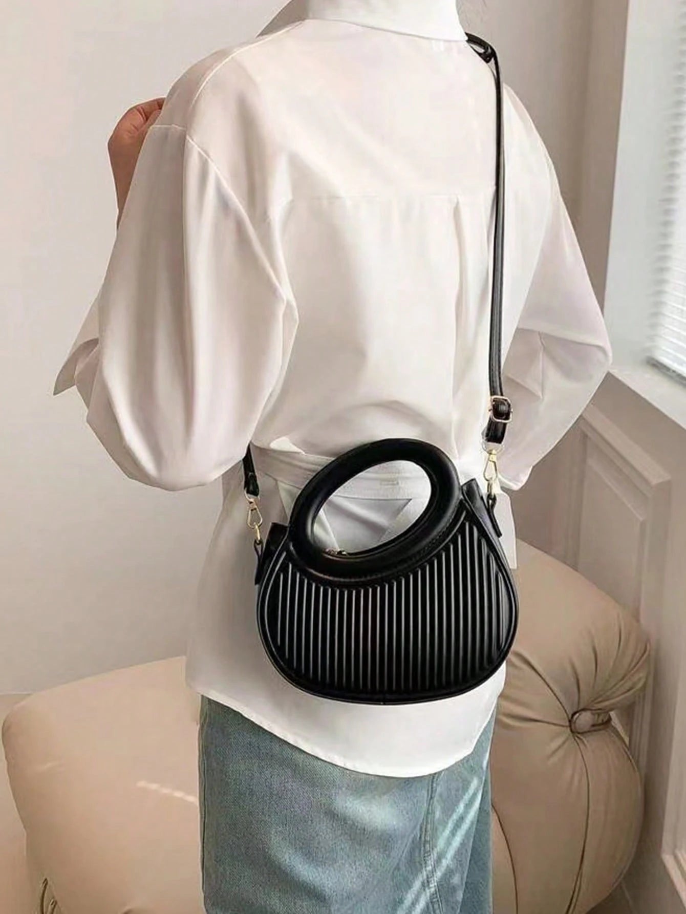 Striped Embossed Handbag