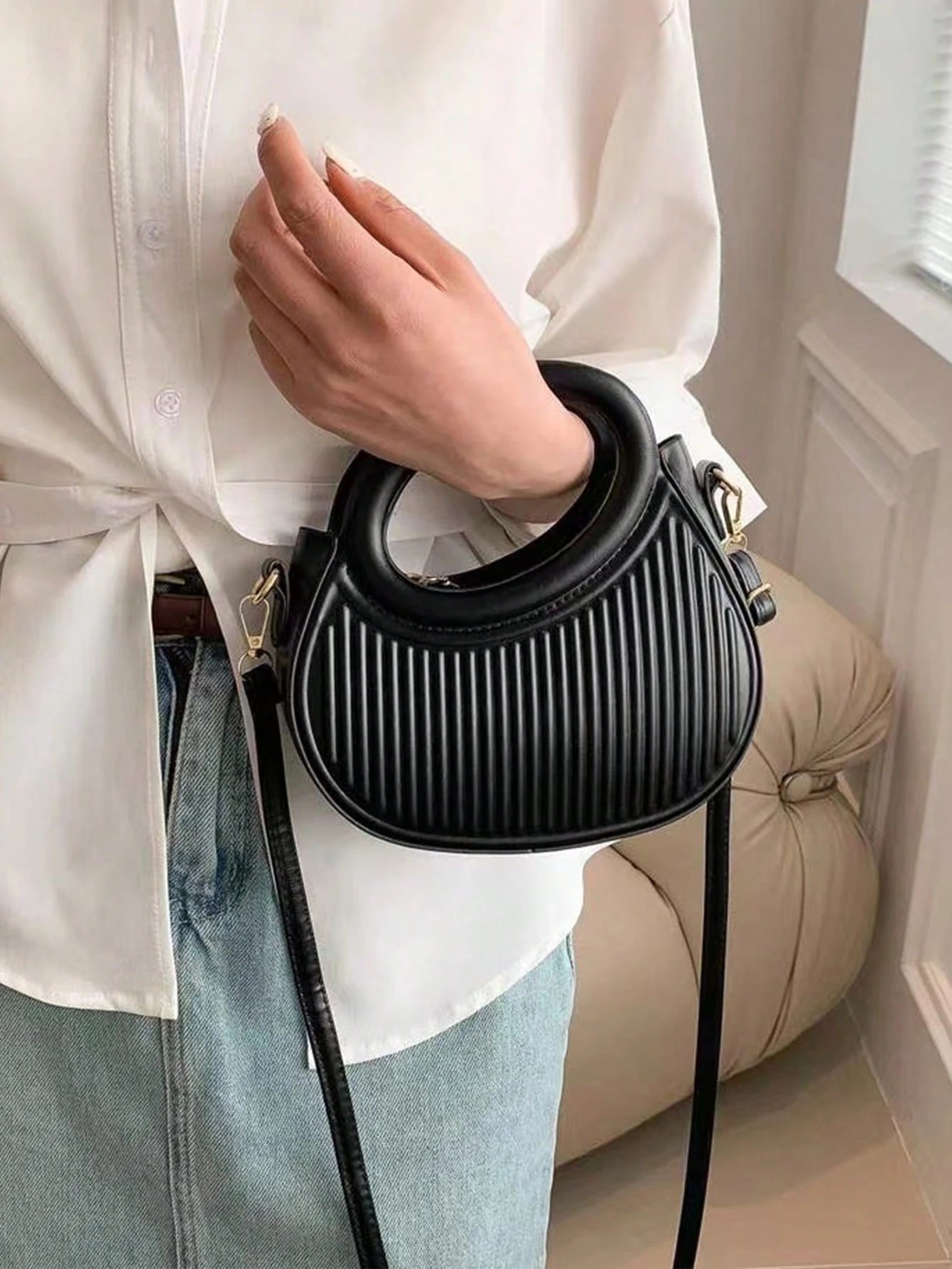 Striped Embossed Handbag