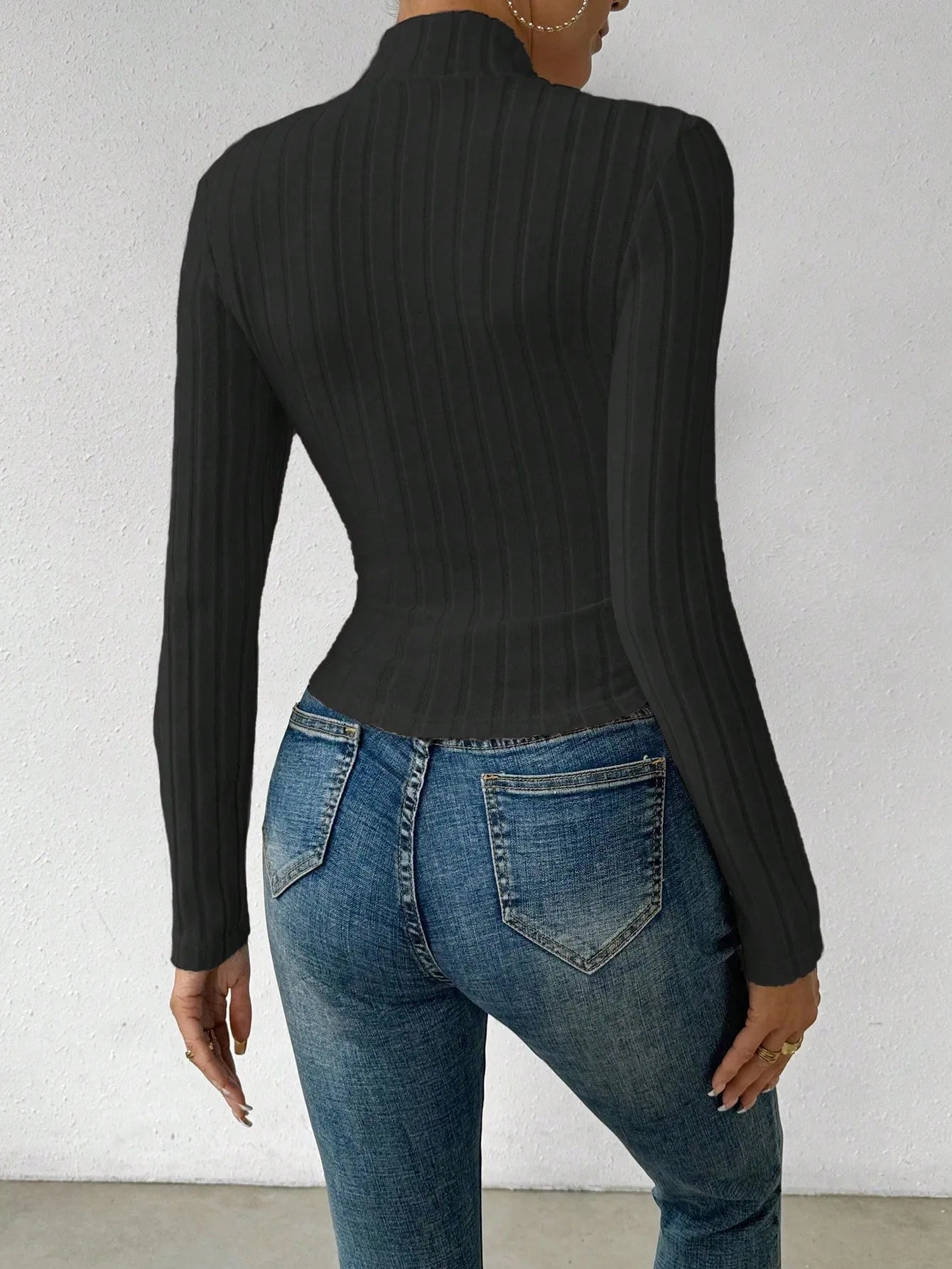 Knit Textured  Ribbed  Turtleneck