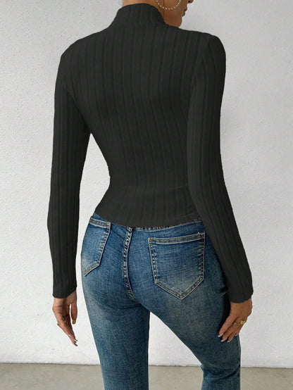 Knit Textured  Ribbed  Turtleneck