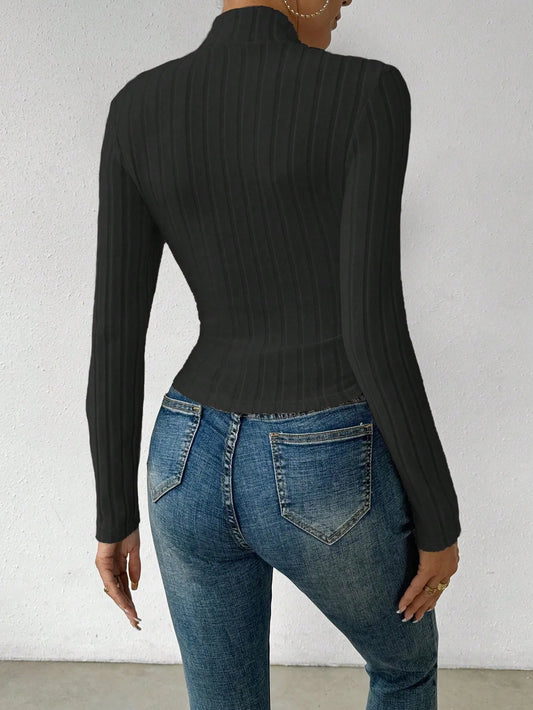 Knit Textured  Ribbed  Turtleneck