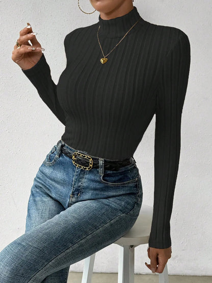 Knit Textured  Ribbed  Turtleneck