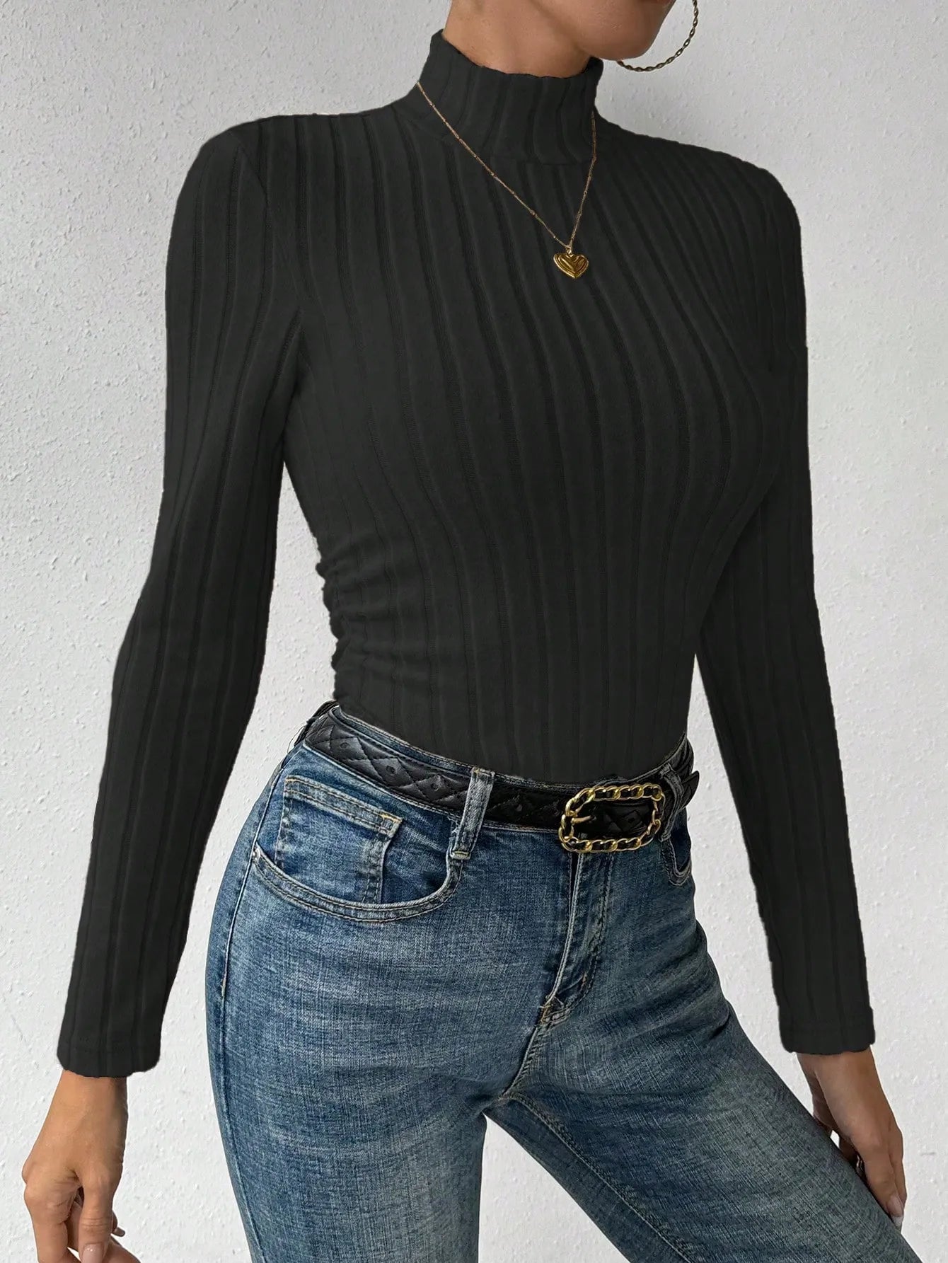 Knit Textured  Ribbed  Turtleneck