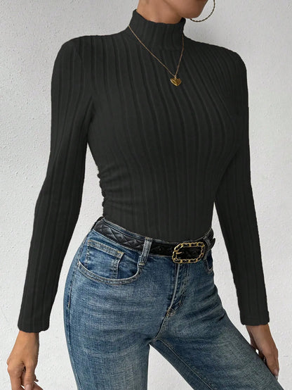 Knit Textured  Ribbed  Turtleneck