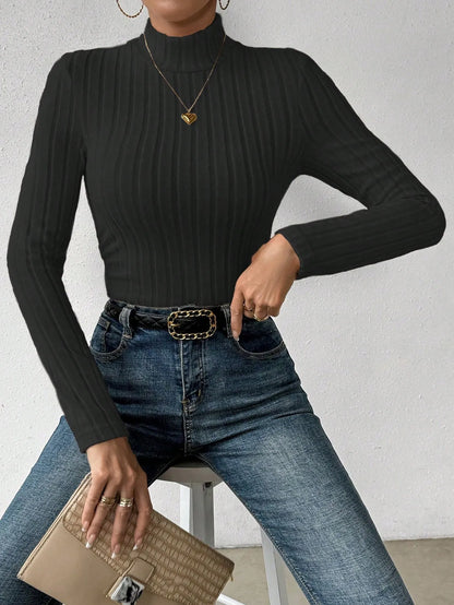 Knit Textured  Ribbed  Turtleneck