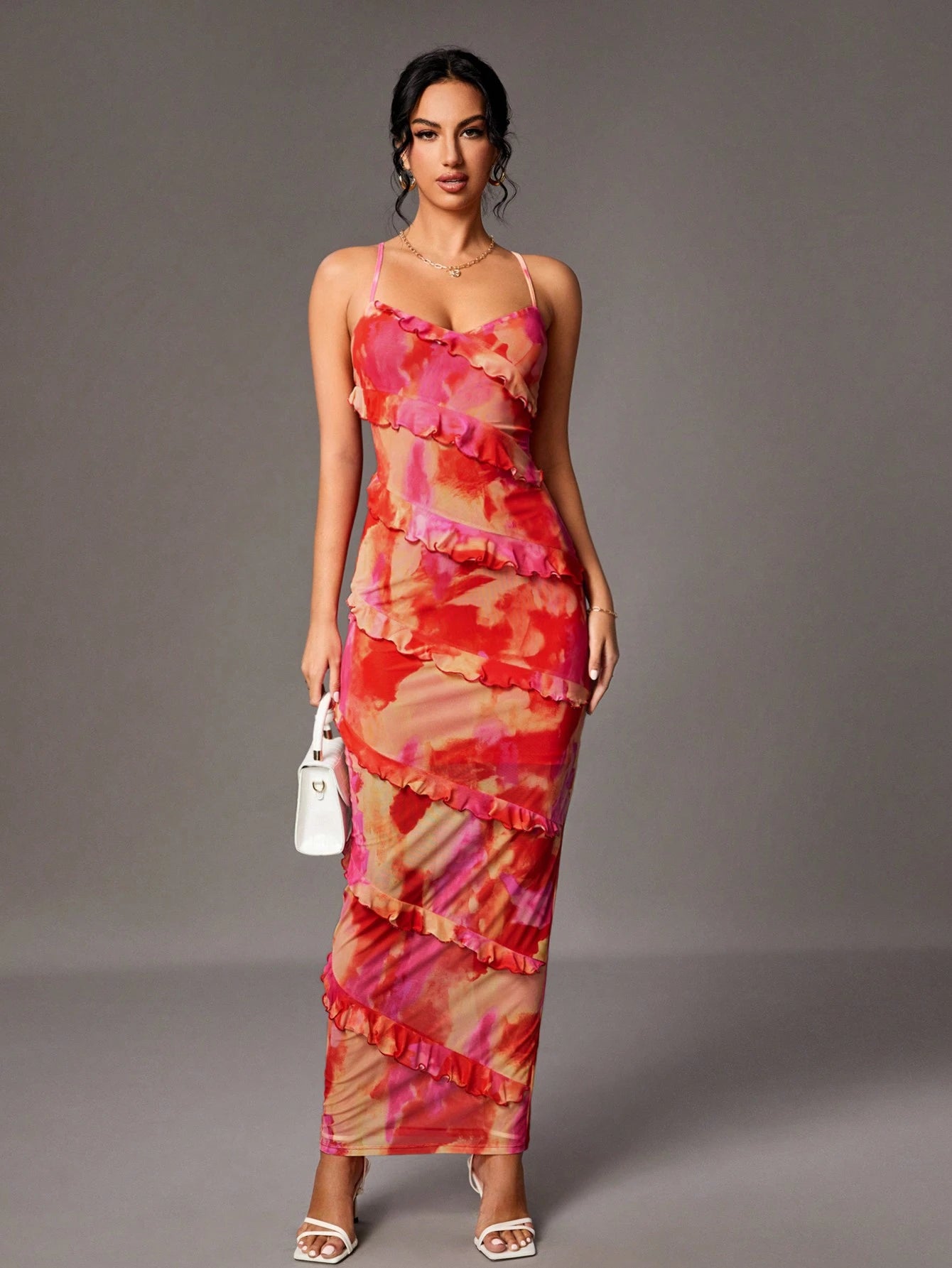 Tie Dye Ruffle Hem Detail Cami Dress