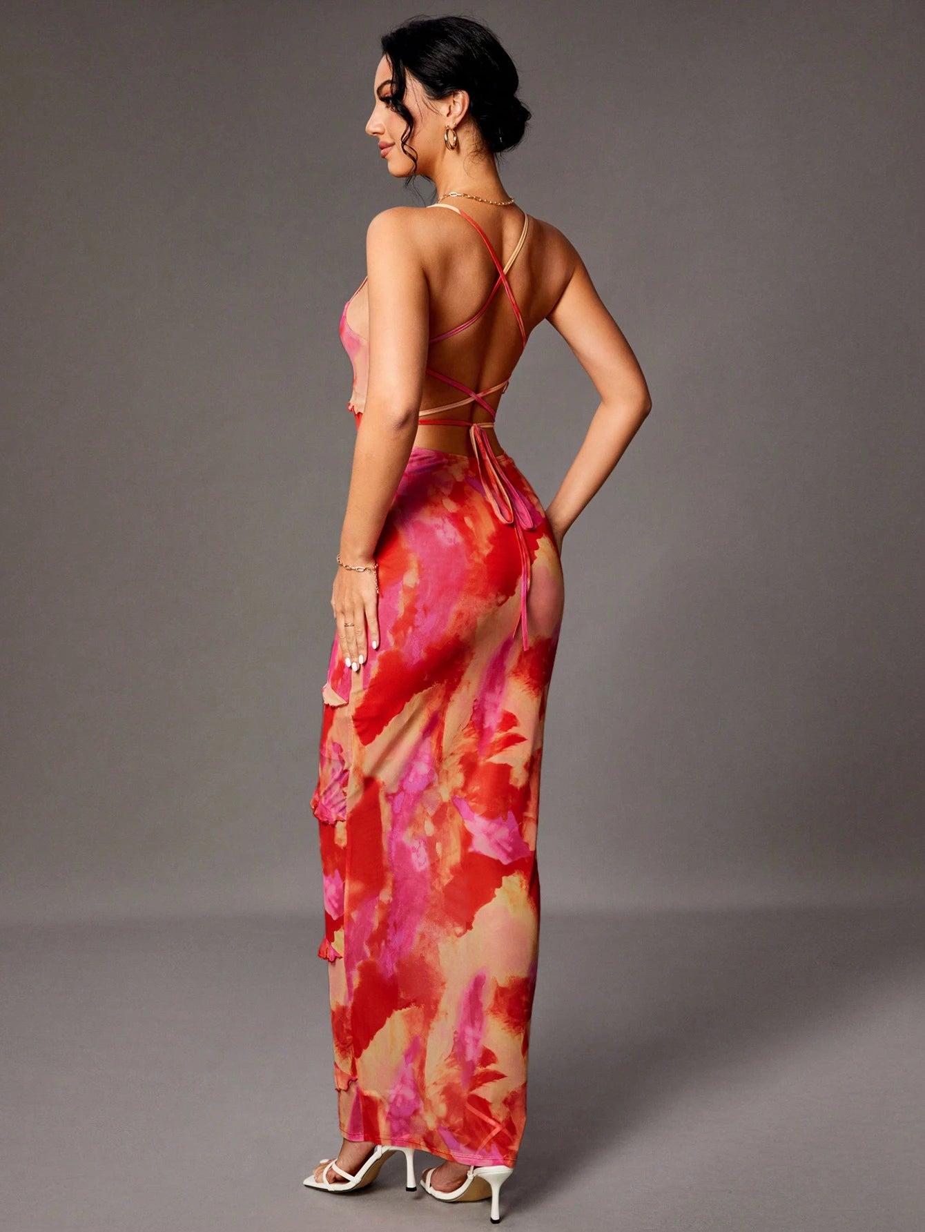 Tie Dye Ruffle Hem Detail Cami Dress