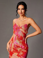 Tie Dye Ruffle Hem Detail Cami Dress