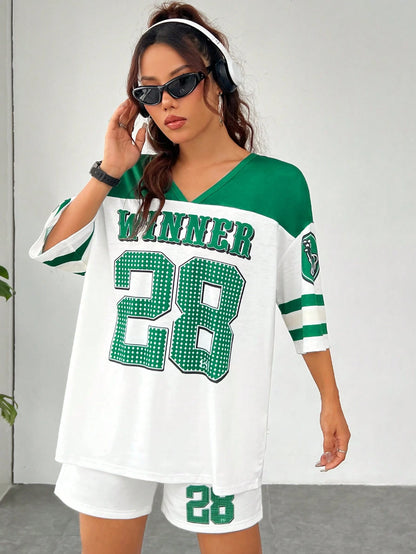 Print Tee and Track Shorts Sets