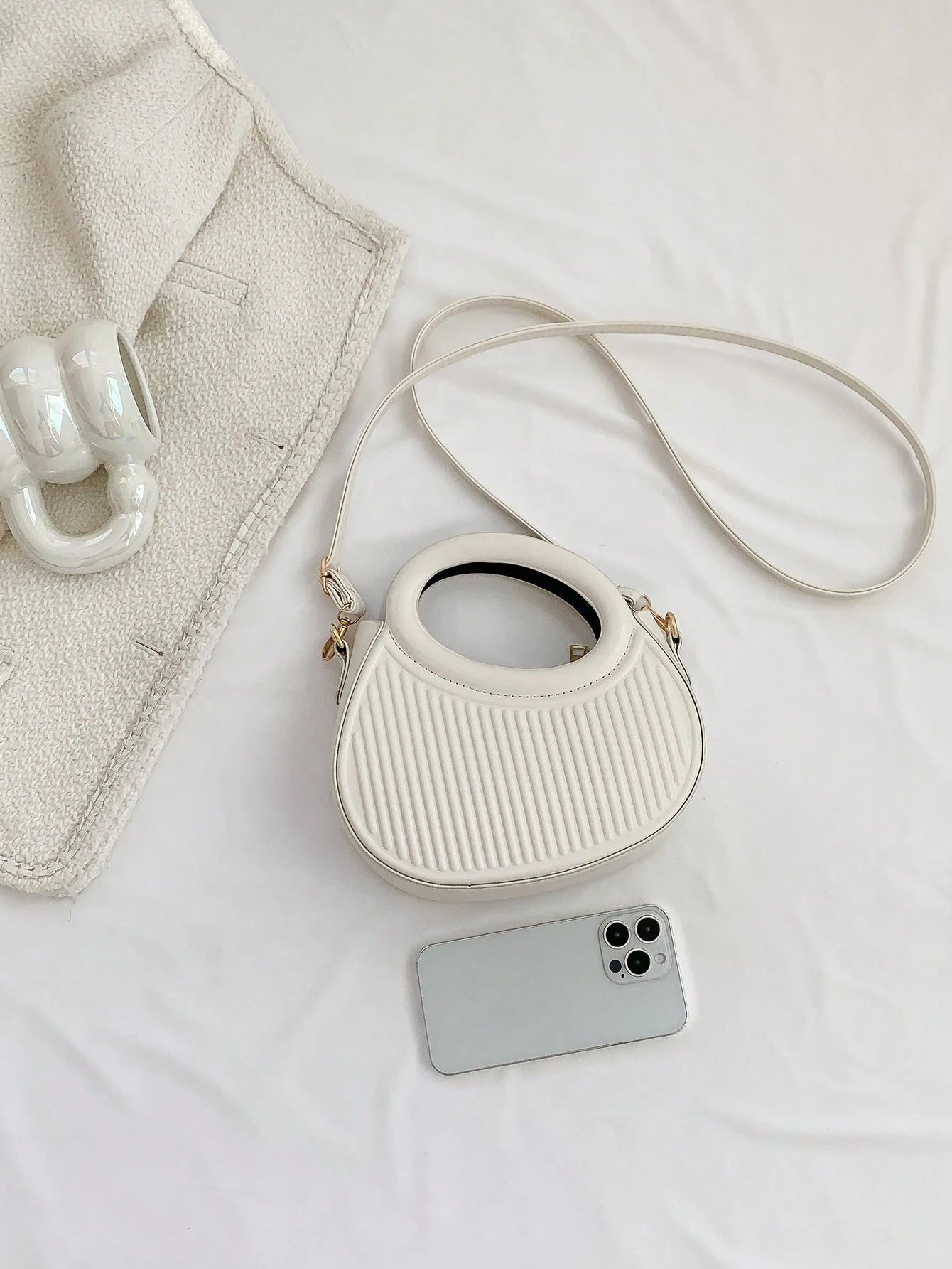 Striped Embossed Handbag