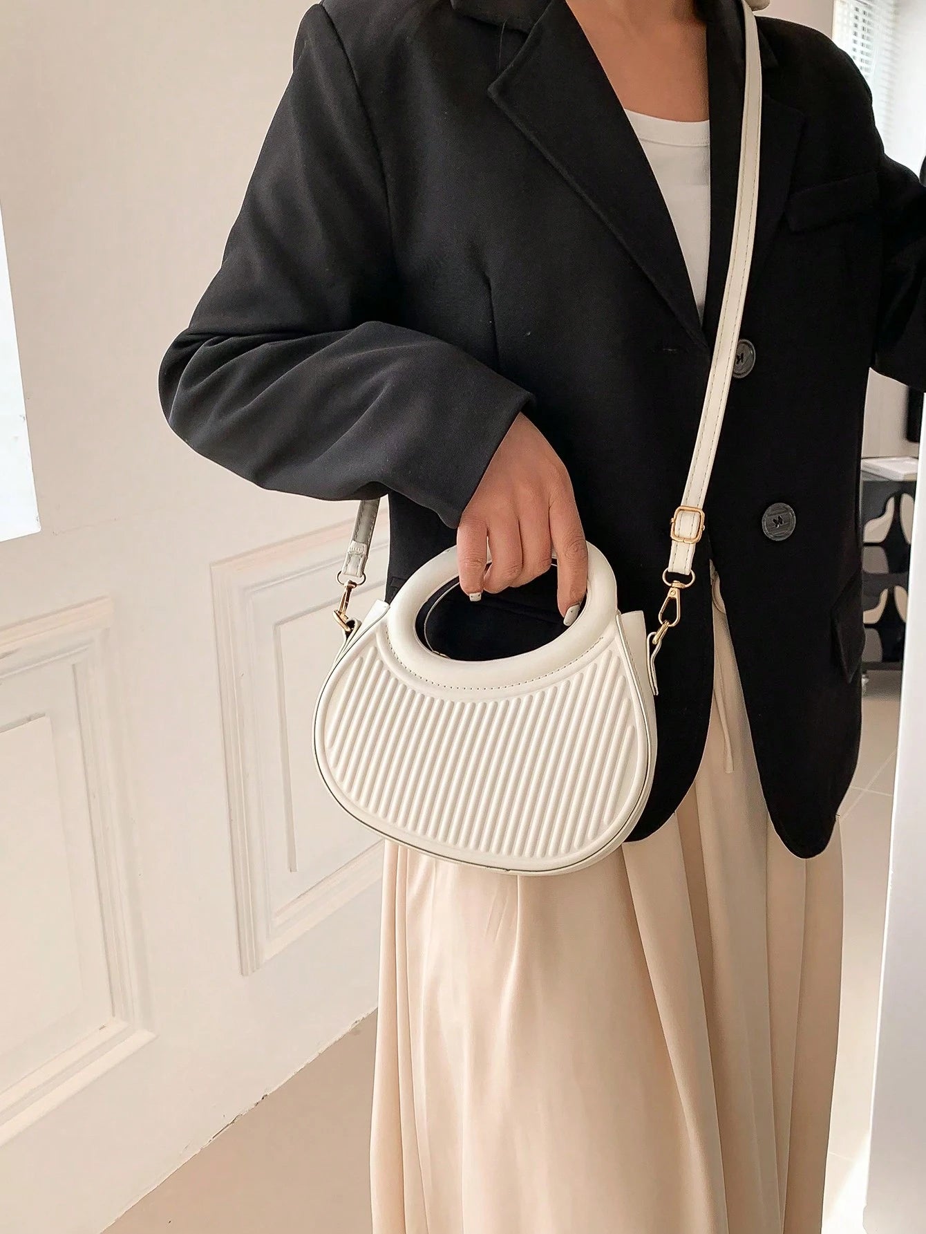 Striped Embossed Handbag