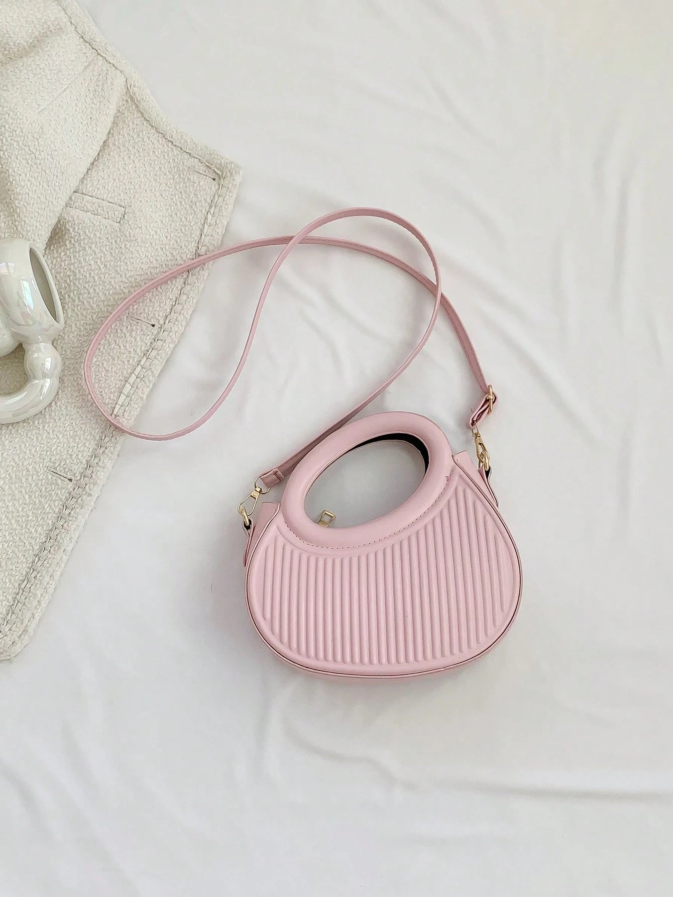 Striped Embossed Handbag