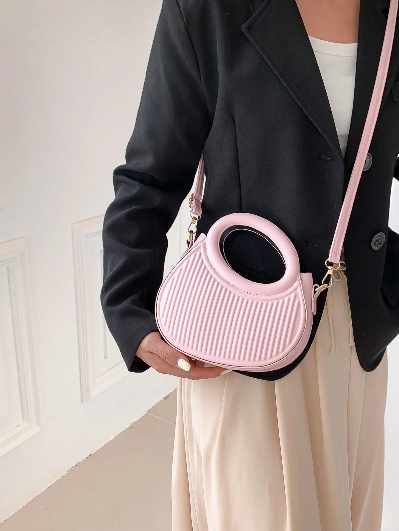 Striped Embossed Handbag