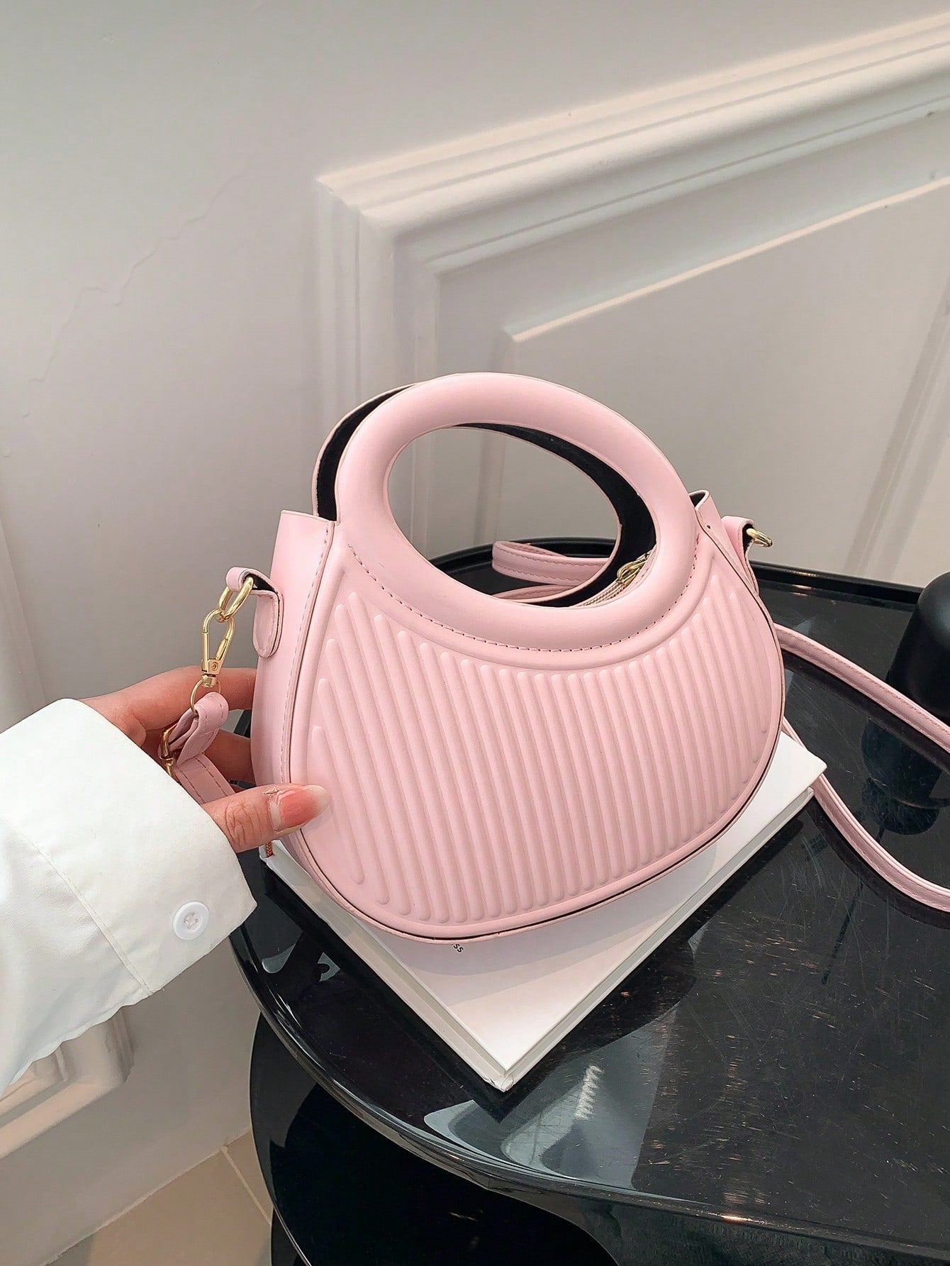 Striped Embossed Handbag