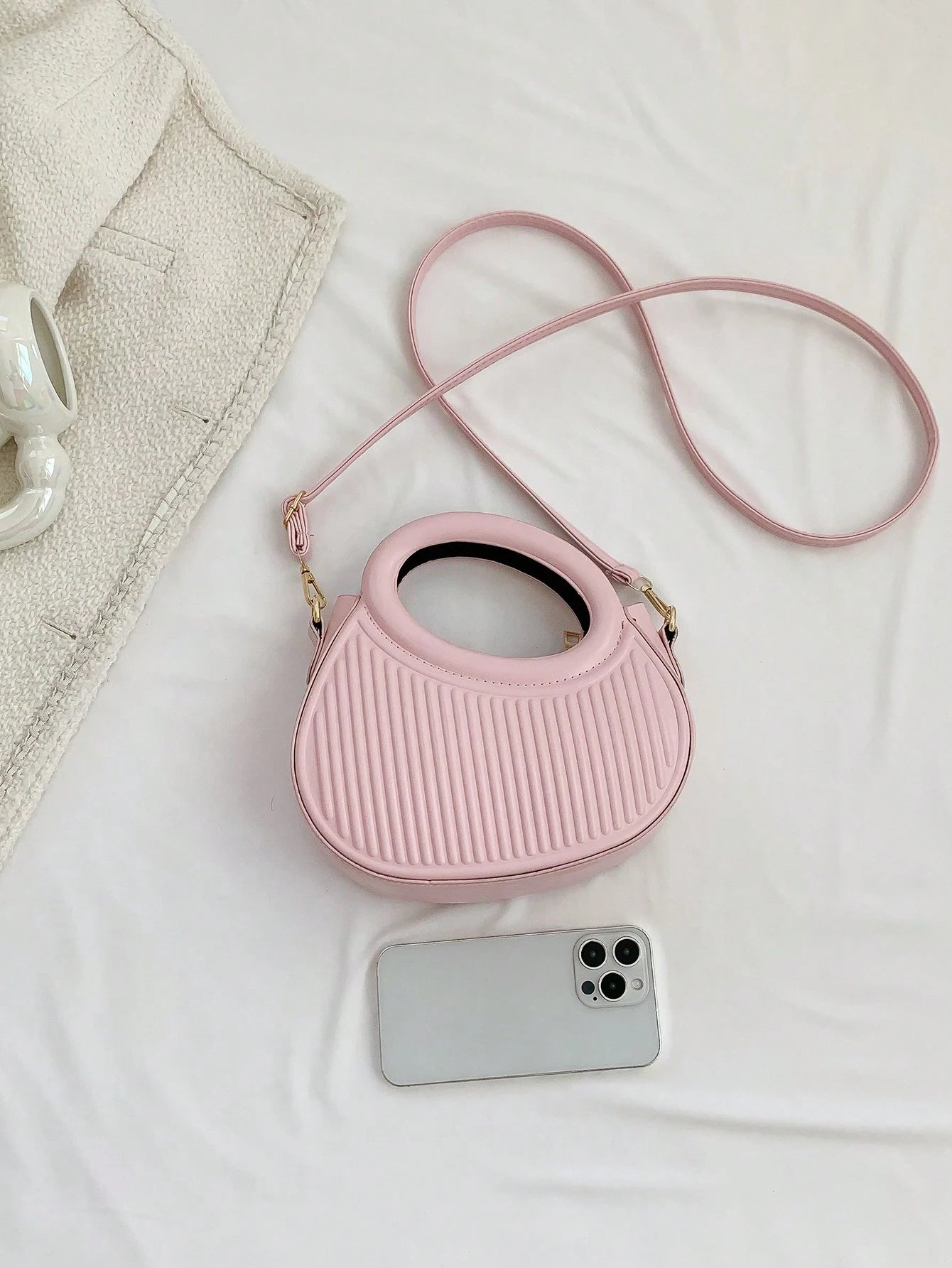 Striped Embossed Handbag