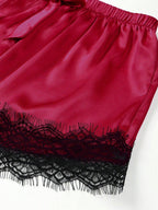 Silk & Lace Splice Cami Top And Shorts Pajama Set