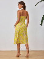Floral Cami Front and Thigh Slit Summer Dress