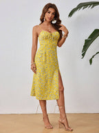 Floral Cami Front and Thigh Slit Summer Dress