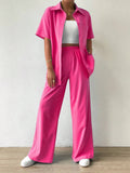 Button-Front  Shirt And Straight Pants Set