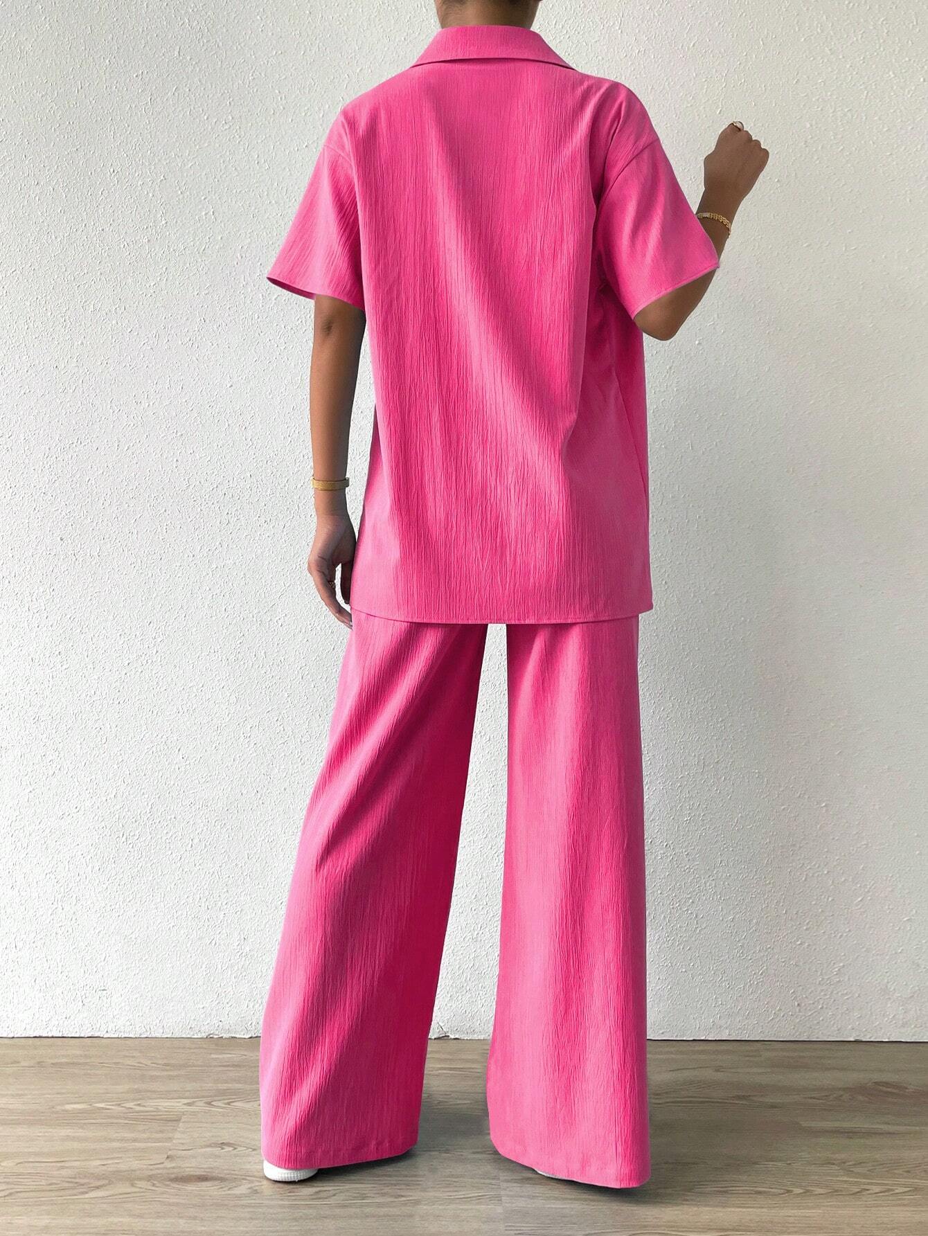 Button-Front  Shirt And Straight Pants Set