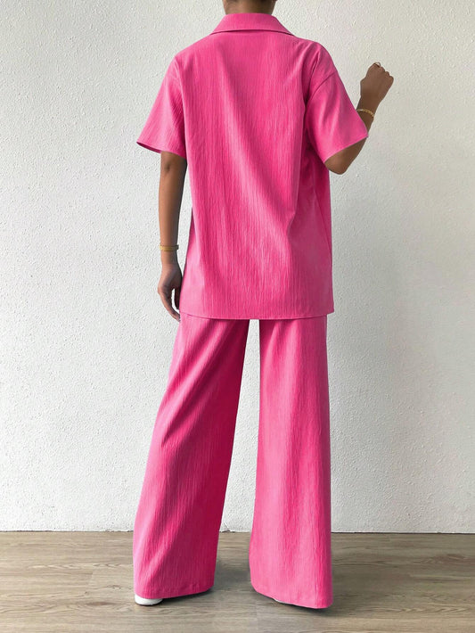 Button-Front  Shirt And Straight Pants Set