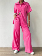 Button-Front  Shirt And Straight Pants Set