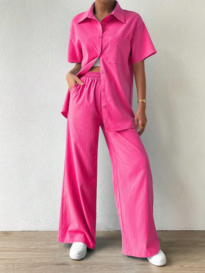 Button-Front  Shirt And Straight Pants Set