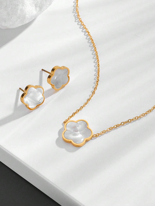 Lucky Flower Clover Necklace & Earrings