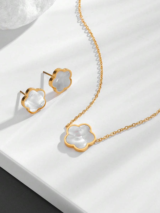 Lucky Flower Clover Necklace & Earrings