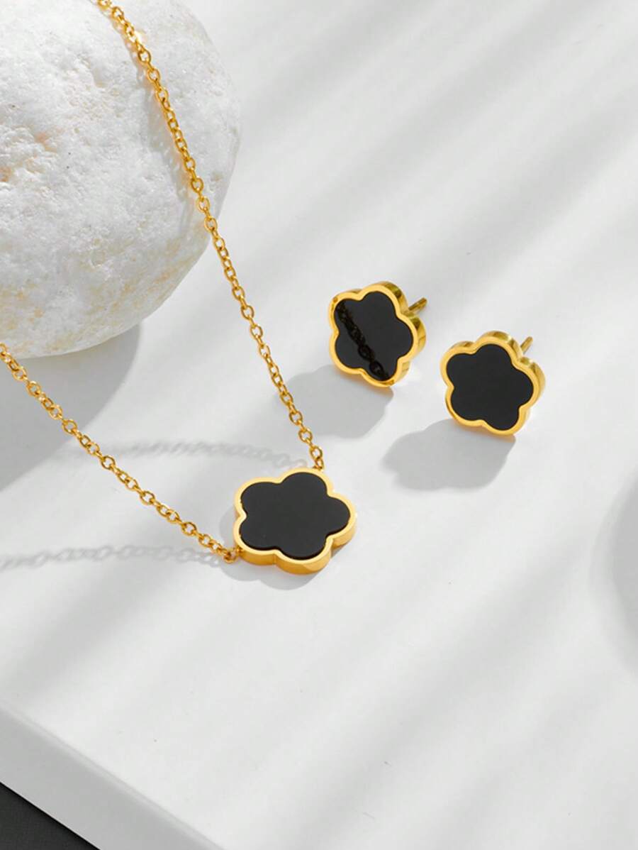 Lucky Flower Clover Necklace & Earrings