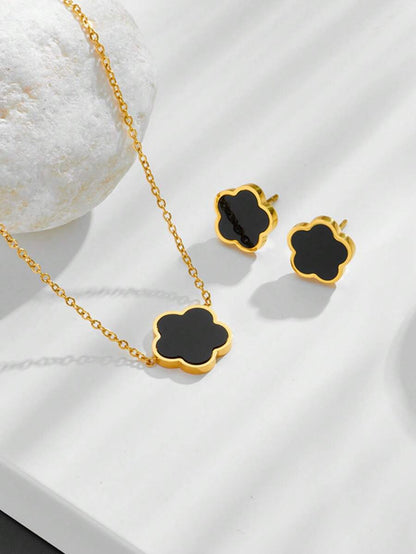 Lucky Flower Clover Necklace & Earrings