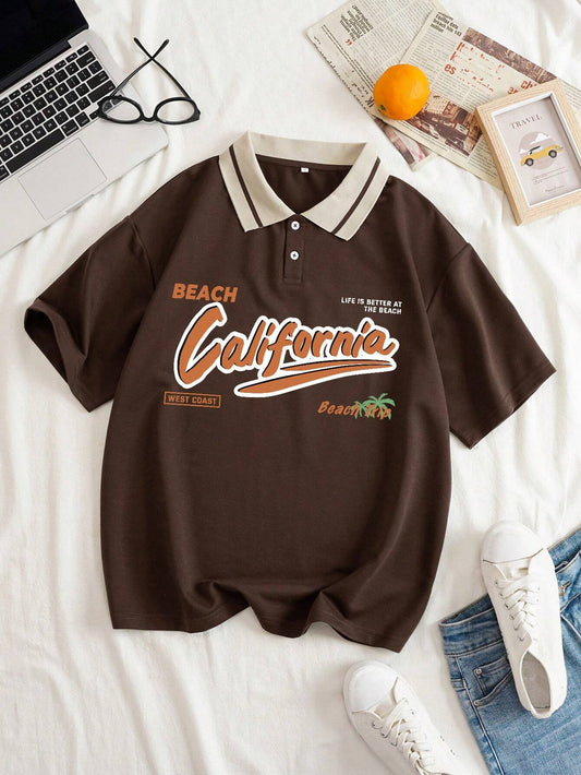 Graphic Contrast Collar Polo Shirt