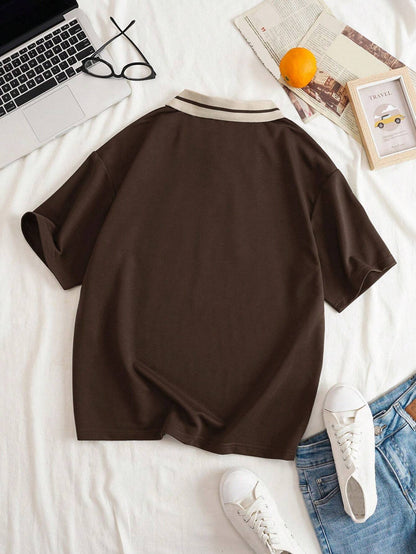 Graphic Contrast Collar Polo Shirt