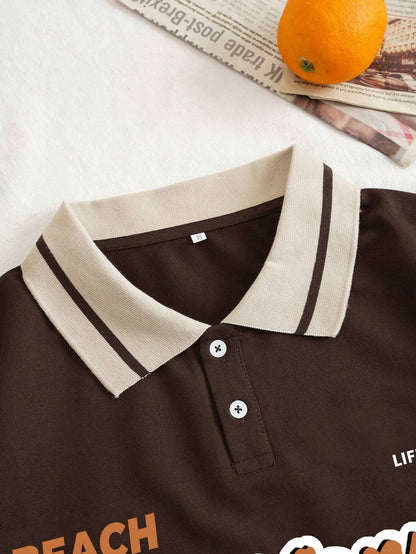Graphic Contrast Collar Polo Shirt