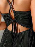 Drawstring Ruffle Backless Cross Straps Maxi Dress