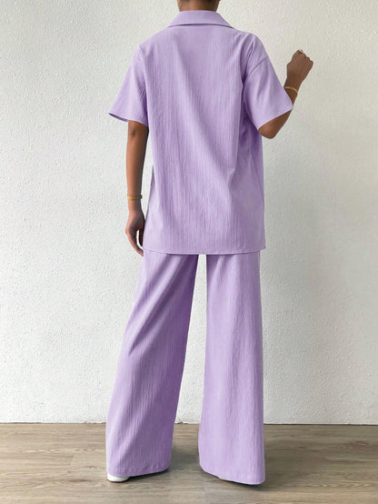 Button Front  Shirt And Straight Pants Sets