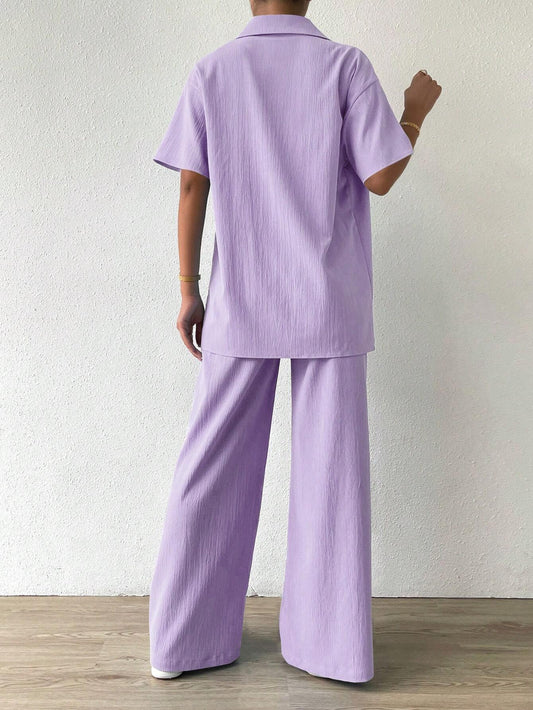 Button Front  Shirt And Straight Pants Sets