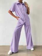 Button Front  Shirt And Straight Pants Sets