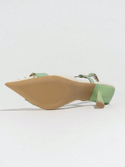 Elegant Embroidered Chain Pointed Toe Slip-On High Heel Sandals