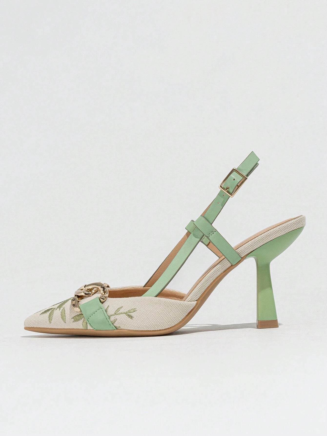 Elegant Embroidered Chain Pointed Toe Slip-On High Heel Sandals