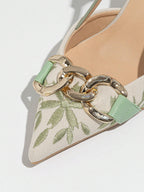 Elegant Embroidered Chain Pointed Toe Slip-On High Heel Sandals