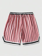 Graphic Striped Drawstring Waist Shorts