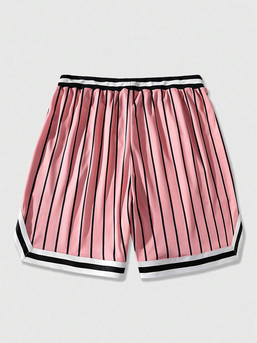 Graphic Striped Drawstring Waist Shorts